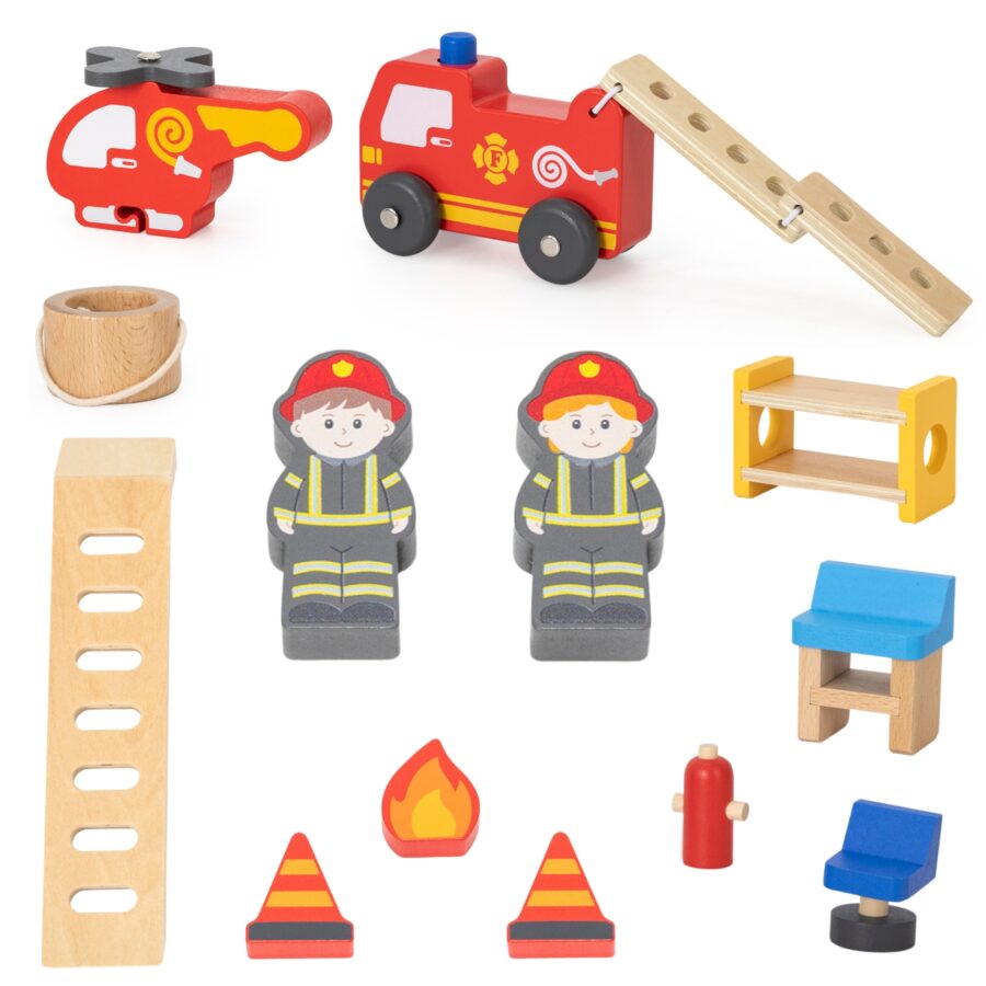 VIGA Drewniany Garaz Remiza Strazy Pozarnej Zestaw 14 el 1