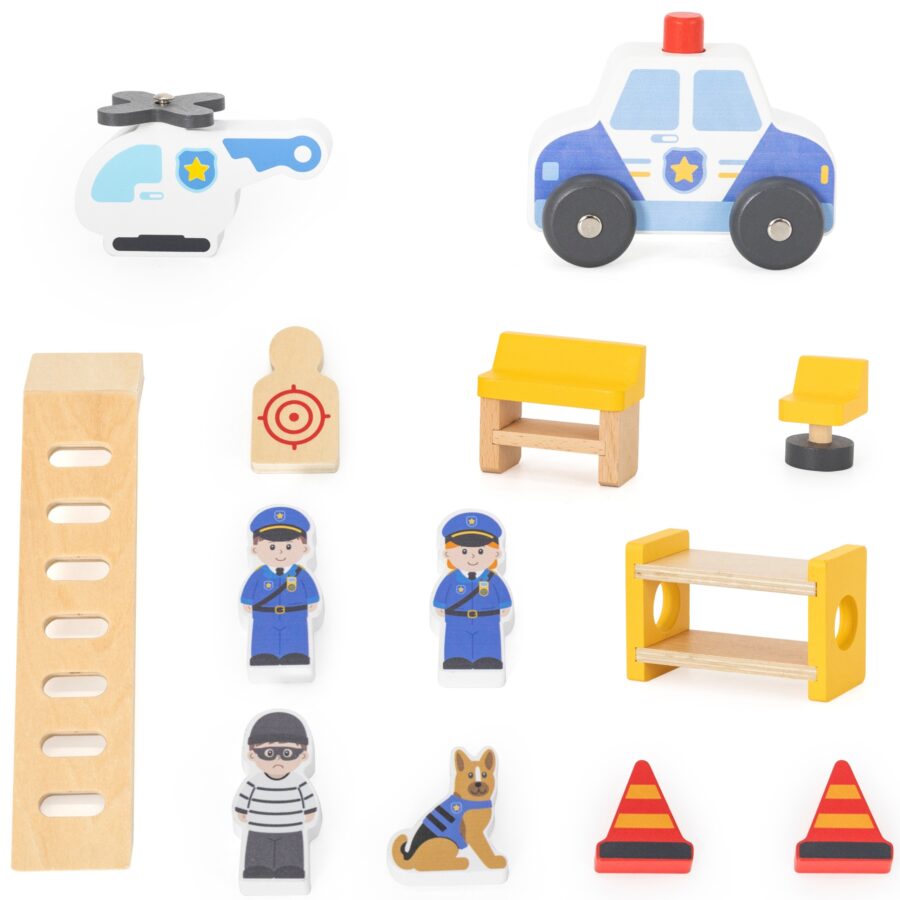 VIGA Drewniany Komisariat Policji Radiowoz 3 poziomy 14 el 1