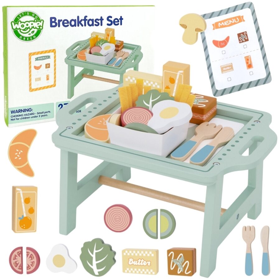 WOOPIE GREEN Zestaw Śniadaniowy i Restauracja – Zabawa w Zamawianie z Tacą i Akcesoriami