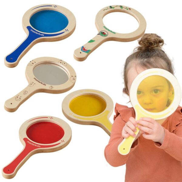 pinobambino-5 Drewnianych Paletek Lupy z Kolorowymi Soczewkami