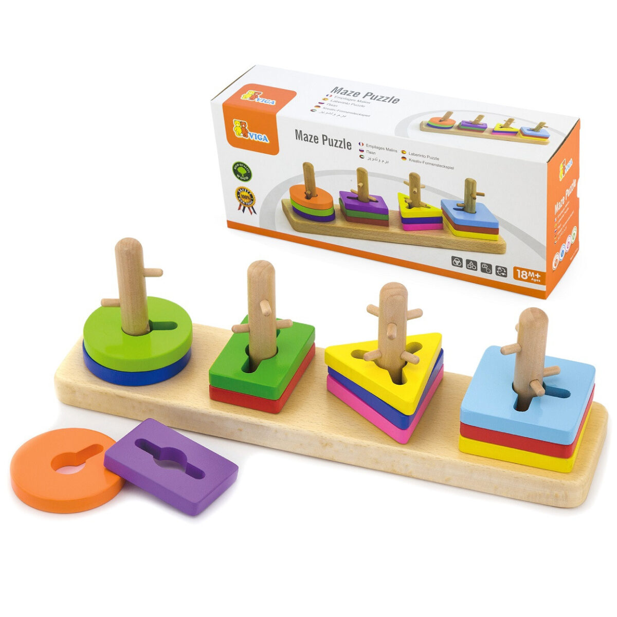pinobambino-Drewniane klocki z sorterem kształtów Montessori