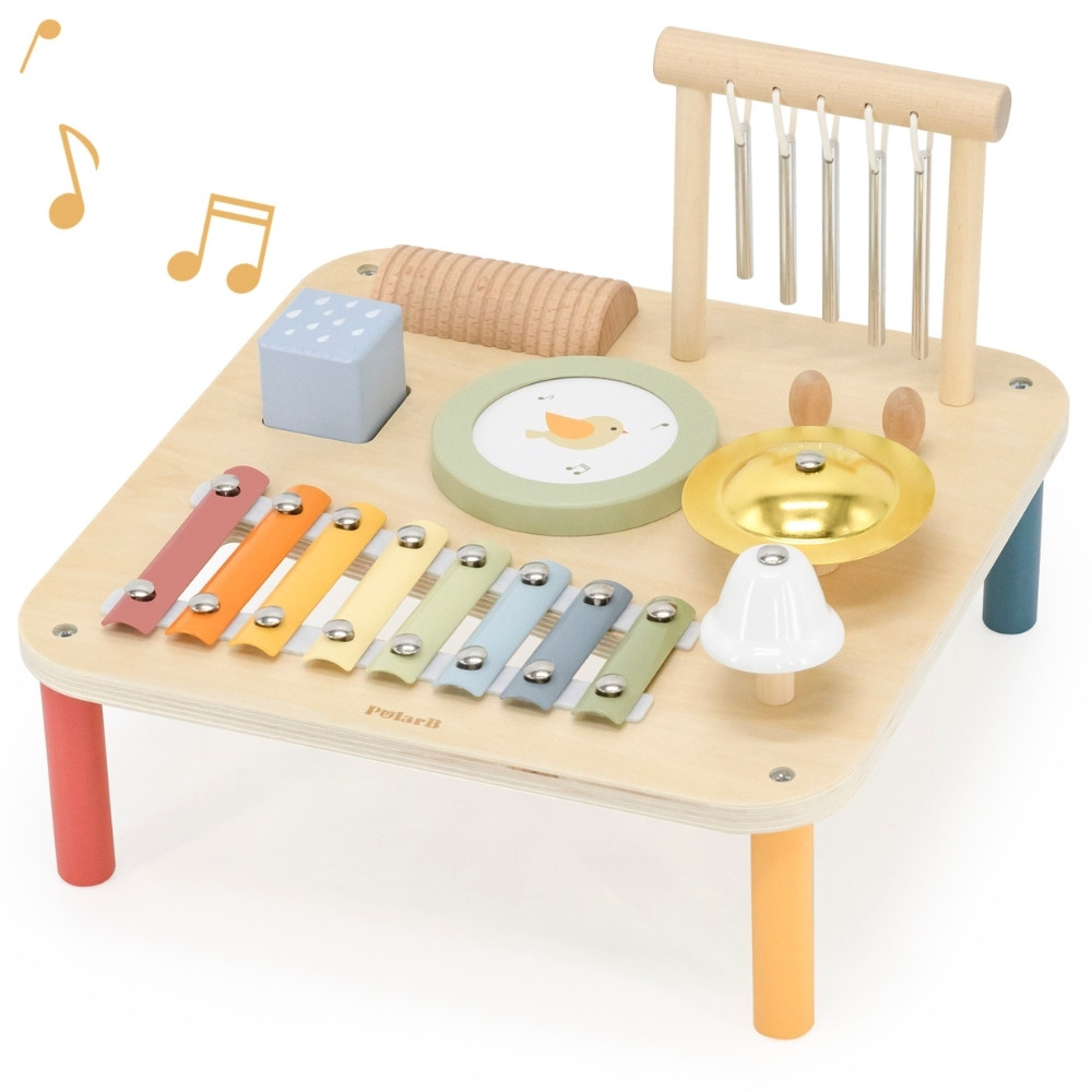 pinobambino-Drewniany Stolik Edukacyjny Muzyczny Sensoryczny 7W1