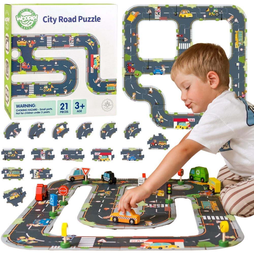 pinobambino-Droga Puzzle dla Dzieci Autostrada Makieta 21 el. Certyfikat FSC