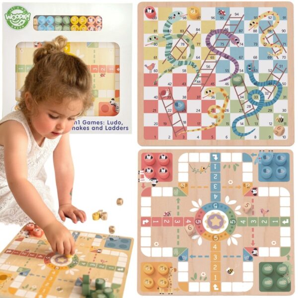 pinobambino-Gry Planszowe Logiczne 2w1 Ludo Chińczyk + Węże i Drabiny