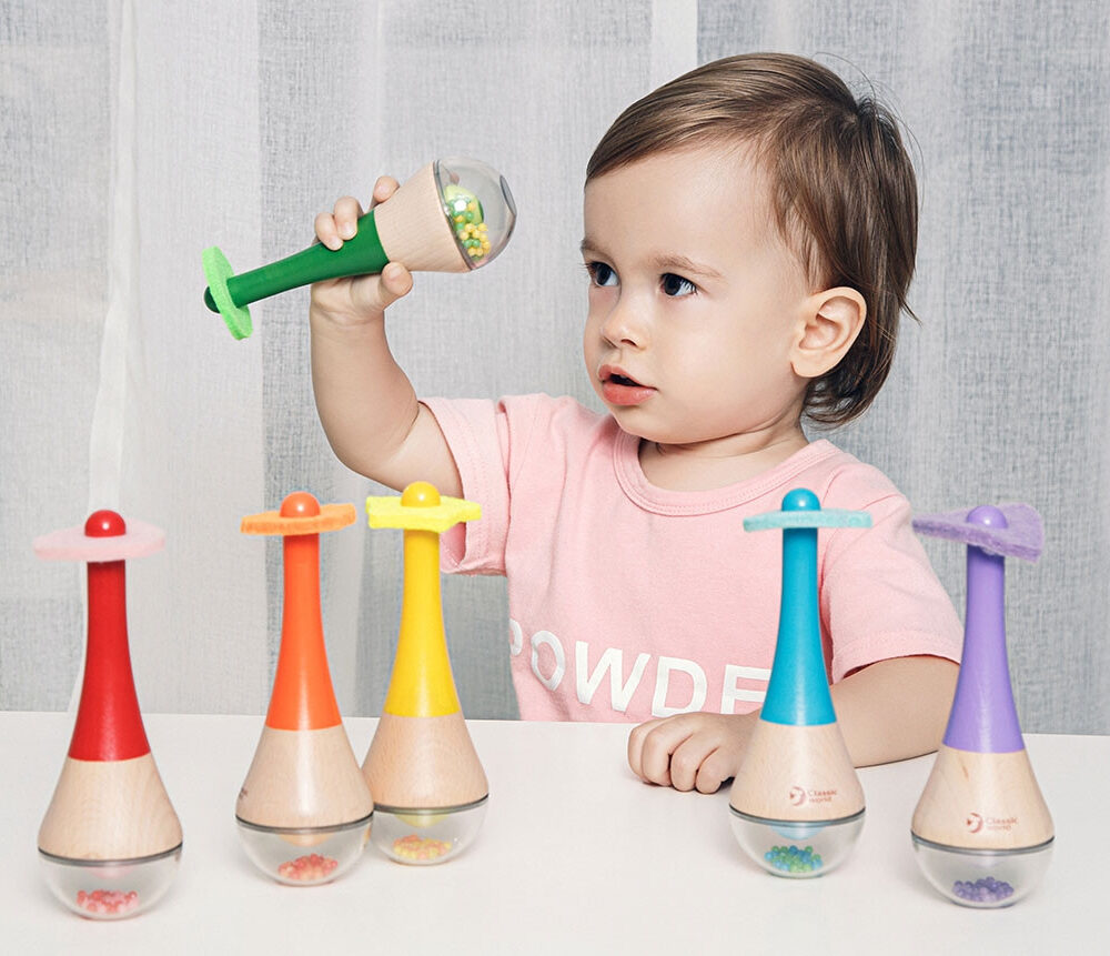 Grzechotka 2w1 Drewniany Instrument Tęczowy Marakas 1 szt.