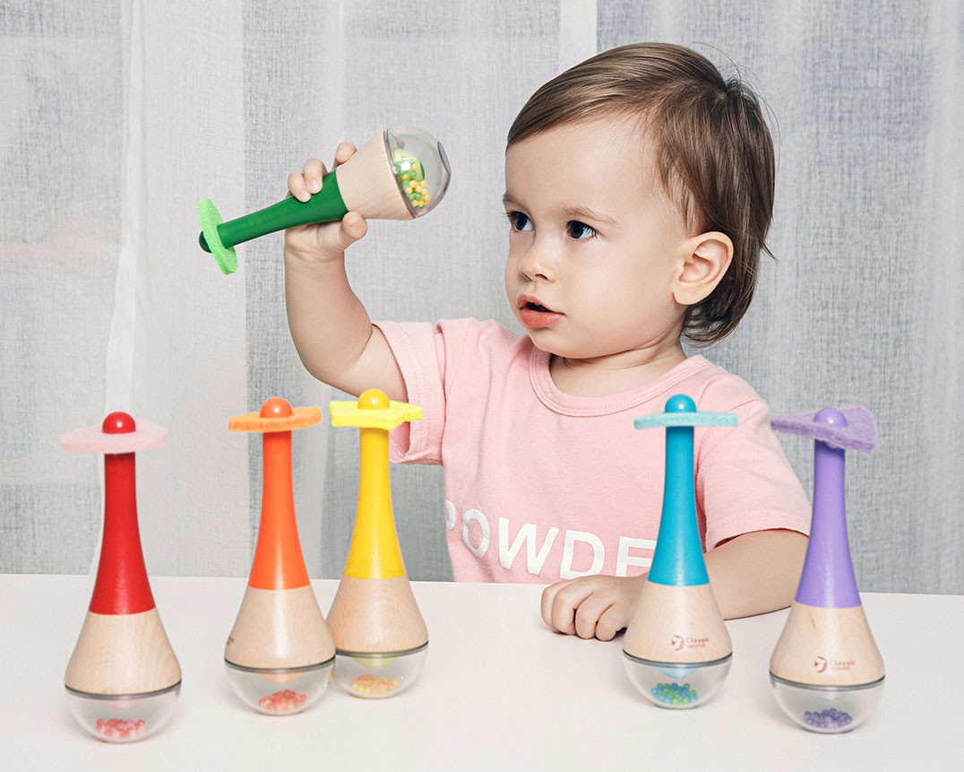 Grzechotka 2w1 Drewniany Instrument Tęczowy Marakas 1 szt.
