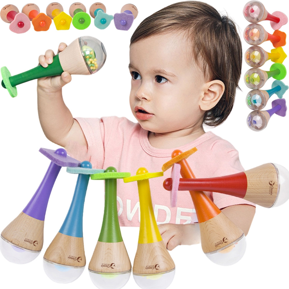 pinobambino-Grzechotka 2w1 Drewniany Instrument Tęczowy Marakas 1 szt.
