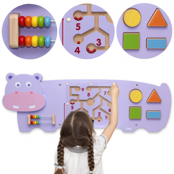 pinobambino-Tablica Sensoryczna Manipulacyjna Hipopotam Certyfikat FSC Montessori