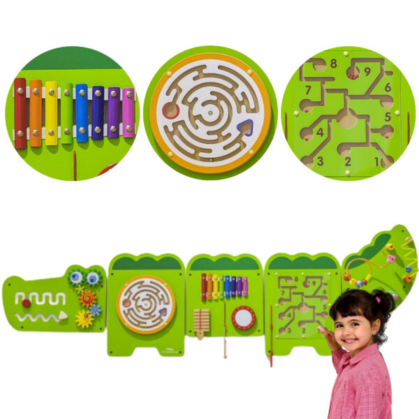 pinobambino-Tablica Sensoryczna Manipulacyjna Krokodyl Certyfikat FSC Montessori