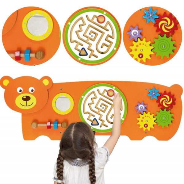 pinobambino-Tablica Sensoryczna Manipulacyjna Miś Certyfikat FSC Montessori