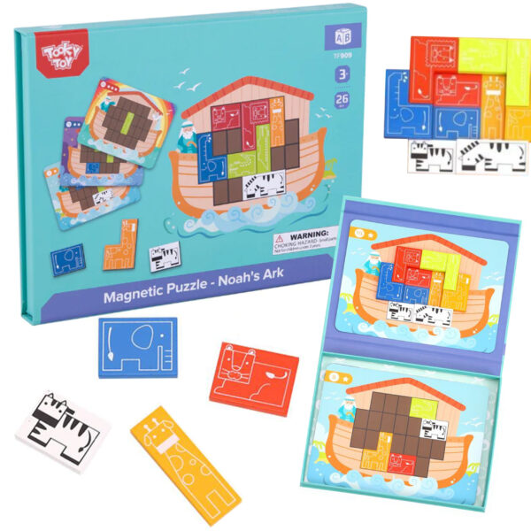 pinobambino-Układanka Magnetyczna Montessori Logiczna Puzzle Tetris Arka Noego 26 el.