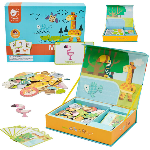 pinobambino-Układanka Magnetyczna Zwierzęta Tablica Klocki Puzzle Pamięć 60 el.
