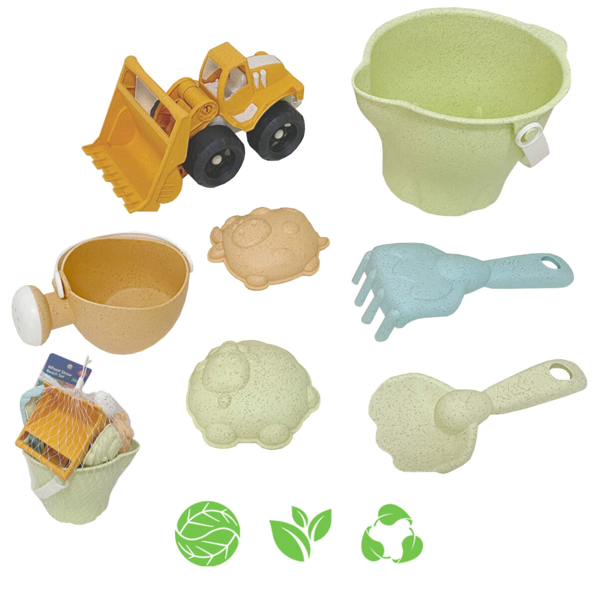 Zestaw do Piasku + Koparka w Wiaderku 7 el. BIODEGRADOWALNY ORGANICZNY MATERIAŁ