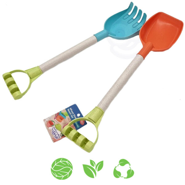 pinobambino-Zestaw do Piasku Łopatka i Grabki 51 cm BIODEGRADOWALNY ORGANICZNY MATERIAŁ